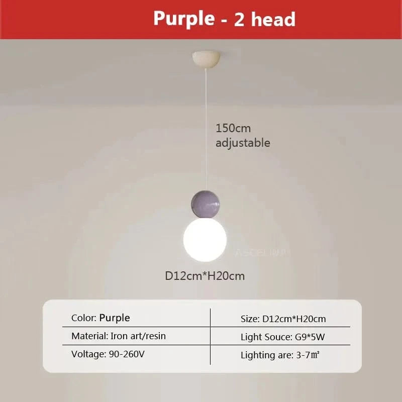 Suspension LED Nordique Minimaliste à 2/3 Têtes - Lumina. | Marco Lucetti LPL125 2H Violet / Blanc froid