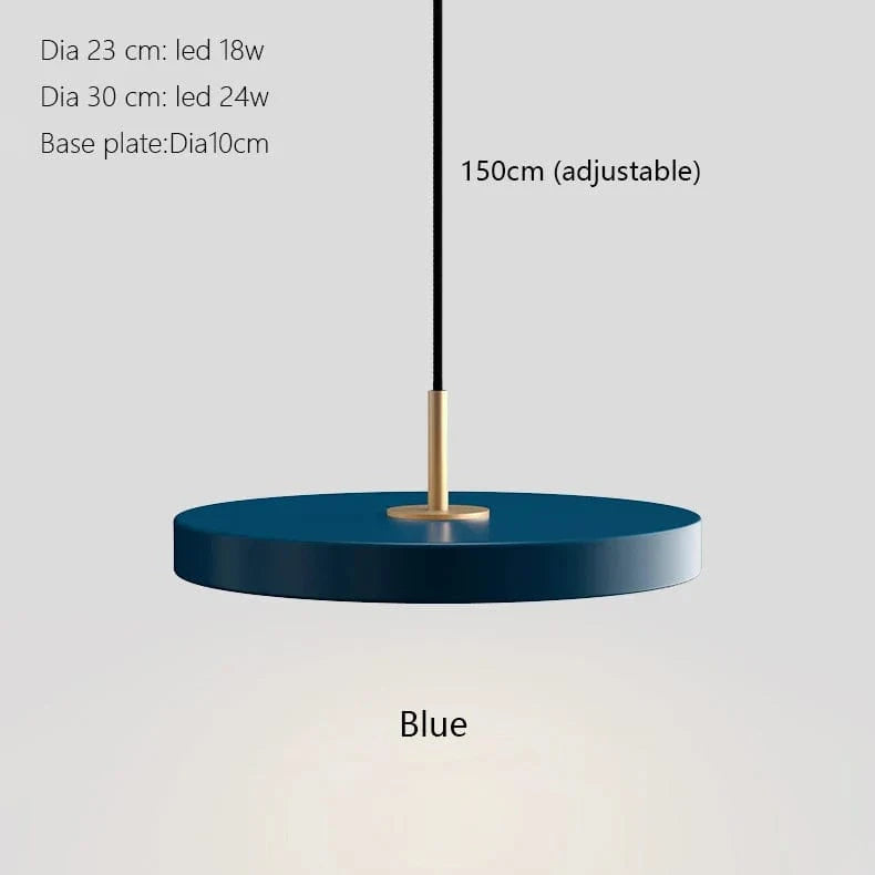 Suspension Led Nordique pour Îlot de Cuisine en Métal - Modèle Moderne Noir, Blanc et Bleu | Marco Lucetti Bleu / Diamètre 23 cm / Blanc froid