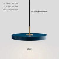 Suspension Led Nordique pour Îlot de Cuisine en Métal - Modèle Moderne Noir, Blanc et Bleu | Marco Lucetti Bleu / Diamètre 23 cm / Blanc froid