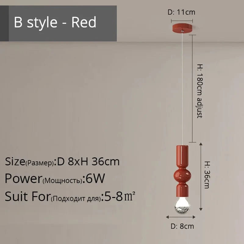 Suspension LED nordique simple et créative | Marco Lucetti DG5107 Rouge D8x36cm