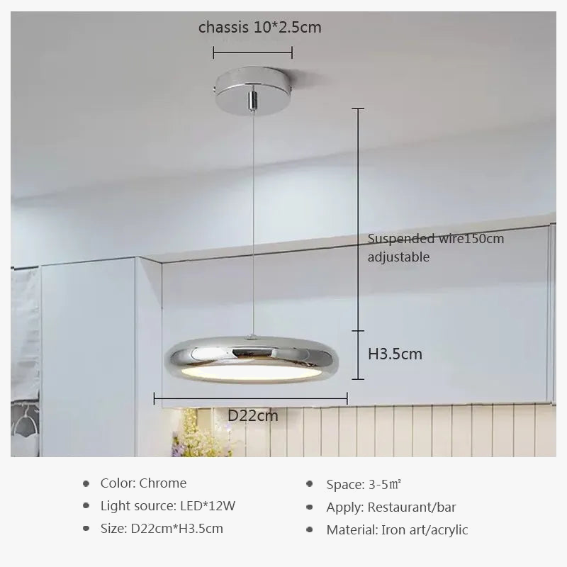 Suspension LED nordiques en fer avec 3 têtes chromées