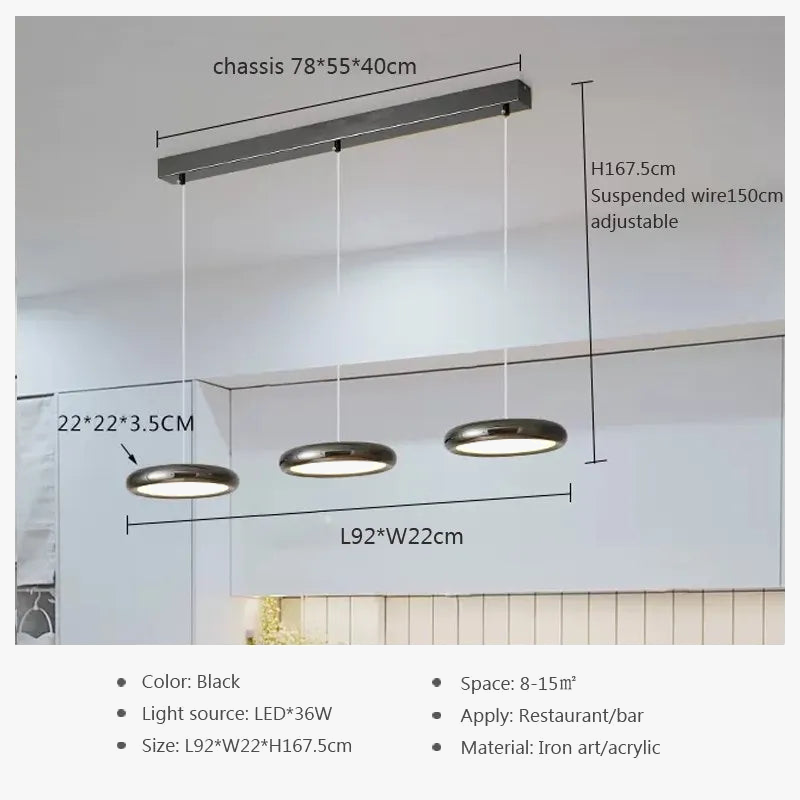 Suspension LED nordiques en fer avec 3 têtes chromées
