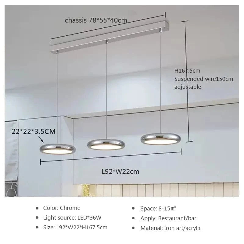 Suspension LED nordiques en fer avec 3 têtes chromées | Marco Lucetti LPL117 Chromé 3H / Blanc froid - Pas de RC