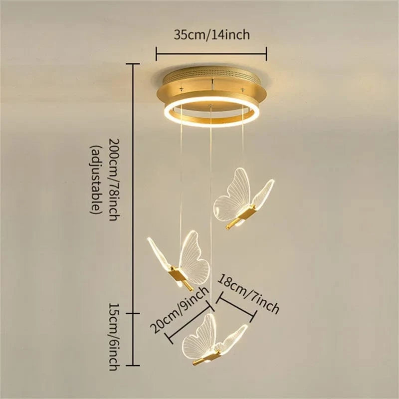 Suspension LED papillon en acrylique au design contemporain | Marco Lucetti Transparent 3 têtes / Blanc naturel