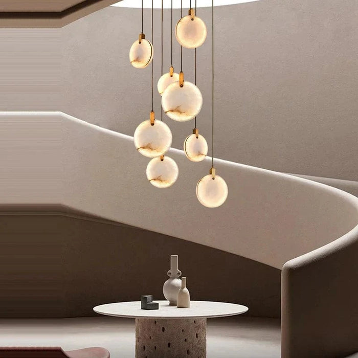 Suspension LED Postmoderne en Acier Inoxydable et Marbre AURA | Marco Lucetti