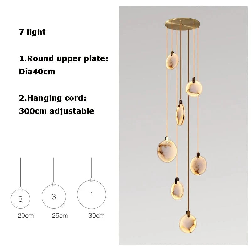 Suspension LED Postmoderne en Acier Inoxydable et Marbre AURA | Marco Lucetti 7 lumière A / Lumière chaude