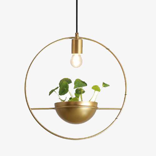 Suspension LED ronde dorée avec pot de fleur - Luxe & Design | Marco Lucetti