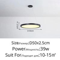 Suspension LED Ronde Dorée Moderne - Tendance Lumière | Marco Lucetti Noir D50x2,5cm 39W / Blanc froid, pas de télécommande