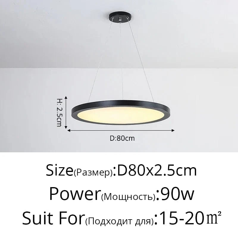 Suspension LED Ronde Dorée Moderne - Tendance Lumière | Marco Lucetti Noir D80x2,5cm 90W / Blanc froid, pas de télécommande