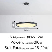 Suspension LED Ronde Dorée Moderne - Tendance Lumière | Marco Lucetti Noir D80x2,5cm 90W / Blanc froid, pas de télécommande