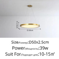 Suspension LED Ronde Dorée Moderne - Tendance Lumière | Marco Lucetti Or D50x2,5cm 39W / Blanc froid, pas de télécommande