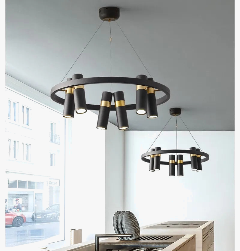 Lustre LED rotative en fer forgé - Design moderne