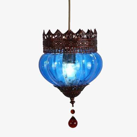 Suspension LED Bohemia en verre coloré et métal rustique