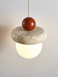 Suspension Led Style crème médiévale Memphis - Petite pierre claire et bois | Marco Lucetti