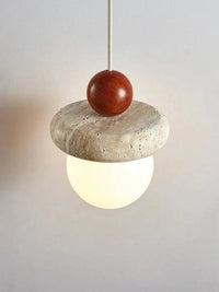 Suspension Led Style crème médiévale Memphis - Petite pierre claire et bois | Marco Lucetti