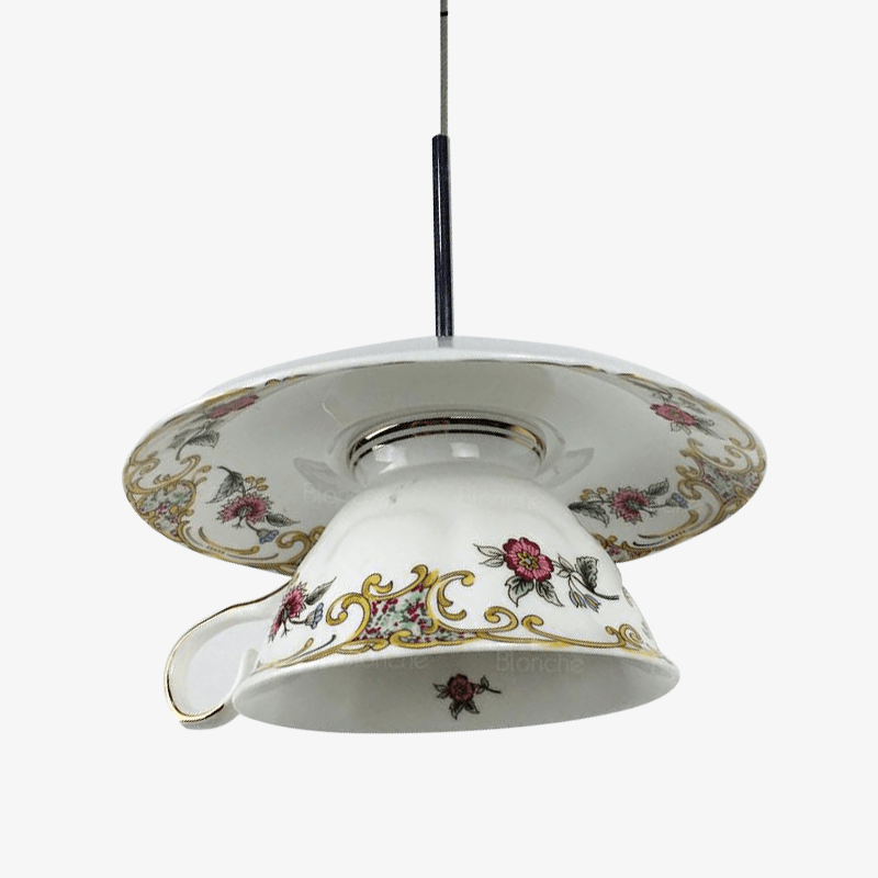 Suspension LED Tasse en céramique Fleurie