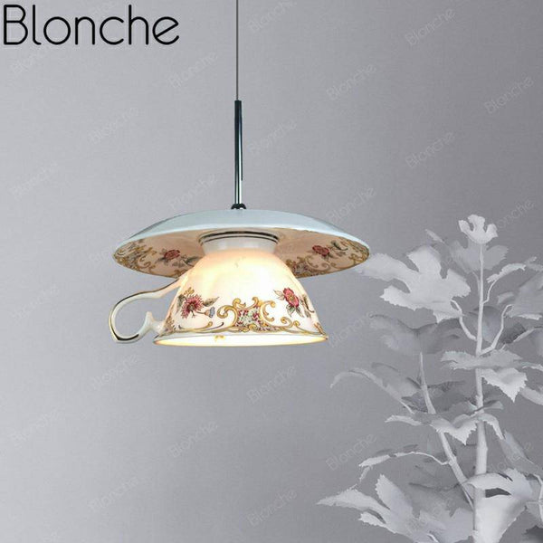 Suspension LED Tasse en céramique Fleurie | Marco Lucetti