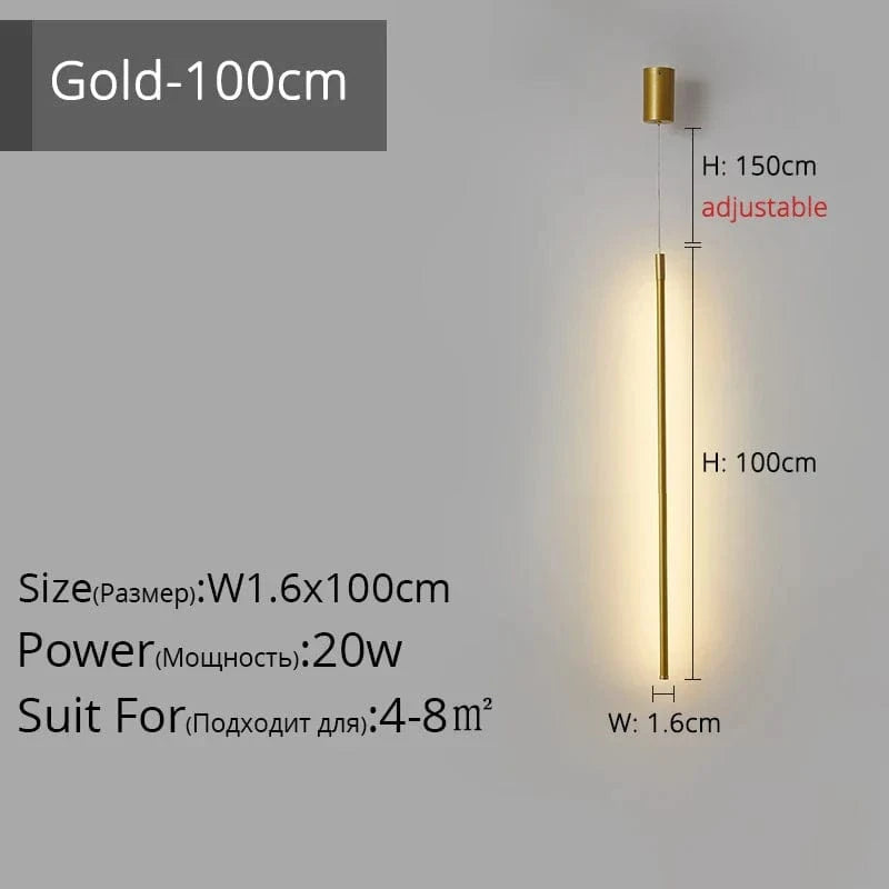 Suspension LED "Touw" - Petite Touche Nordique Épurée | Marco Lucetti Or L1,6x100cm 20W / Blanc froid, pas de télécommande