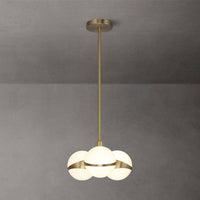 Suspension LED Tube Dorée avec Boules Blanches | Marco Lucetti