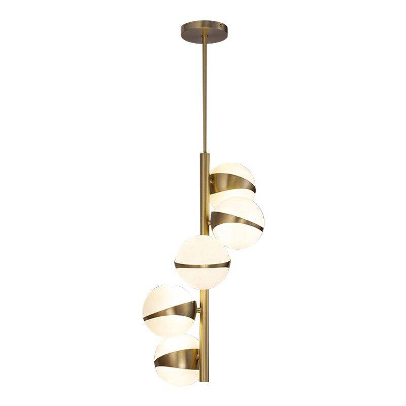 Suspension LED Tube Dorée avec Boules Blanches | Marco Lucetti