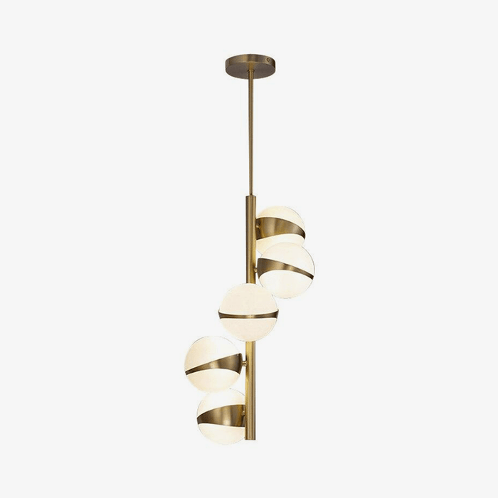 Suspension LED Tube Dorée avec Boules Blanches | Marco Lucetti