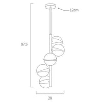 Suspension LED Tube Dorée avec Boules Blanches | Marco Lucetti 28 x 87,5cm