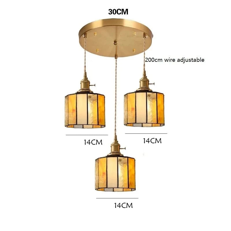 Suspension LED Vintage Japonais, Style Élégant - Douille Cuivre, Abat-Jour en Verre | Marco Lucetti 3 têtes 1 / 4W (MAX100W)