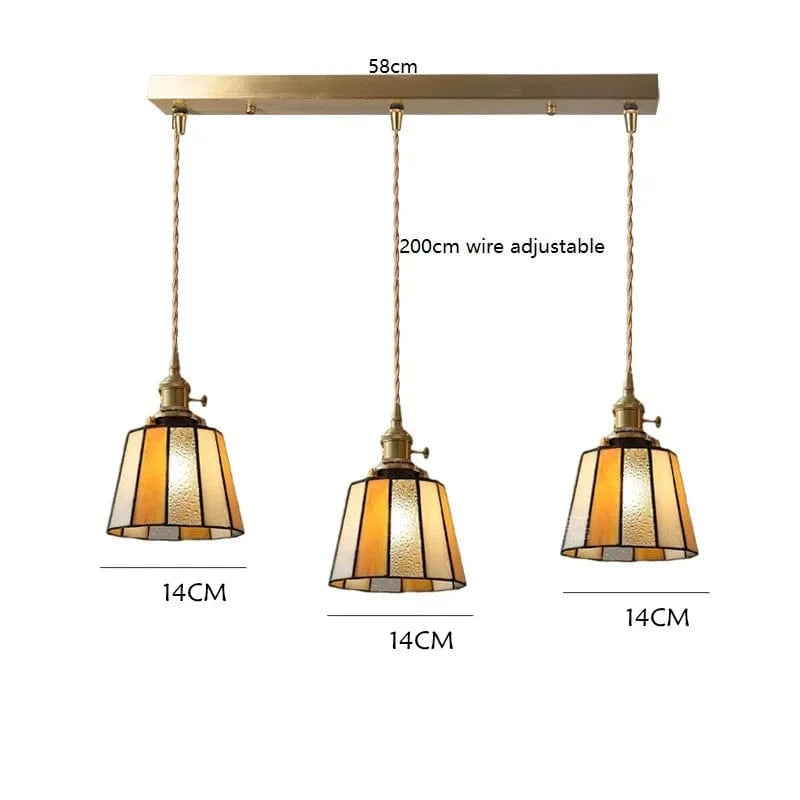 Suspension LED Vintage Japonais, Style Élégant - Douille Cuivre, Abat-Jour en Verre | Marco Lucetti 3 têtes 10 / 4W (MAX100W)