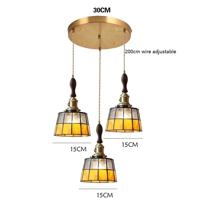 Suspension LED Vintage Japonais, Style Élégant - Douille Cuivre, Abat-Jour en Verre | Marco Lucetti 3 têtes 11 / 4W (MAX100W)