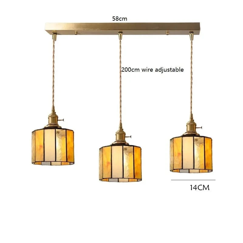 Suspension LED Vintage Japonais, Style Élégant - Douille Cuivre, Abat-Jour en Verre | Marco Lucetti 3 têtes 12 / 4W (MAX100W)