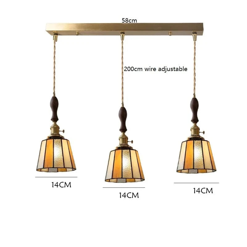 Suspension LED Vintage Japonais, Style Élégant - Douille Cuivre, Abat-Jour en Verre | Marco Lucetti 3 têtes 13 / 4W (MAX100W)