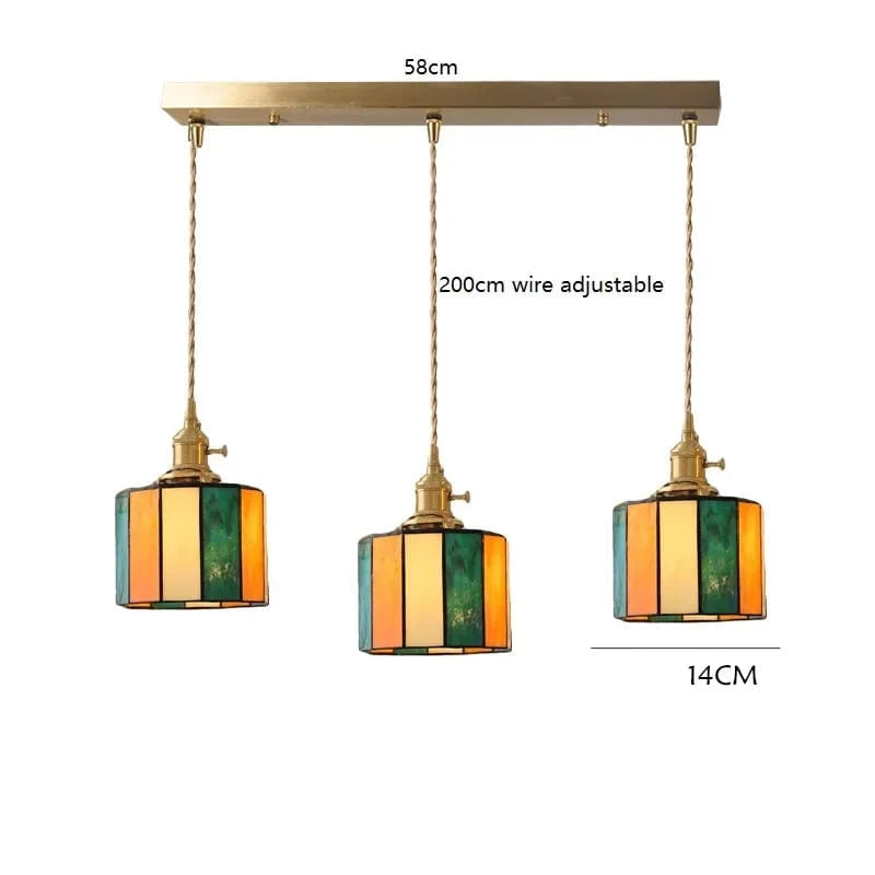 Suspension LED Vintage Japonais, Style Élégant - Douille Cuivre, Abat-Jour en Verre | Marco Lucetti 3 têtes 14 / 4W (MAX100W)