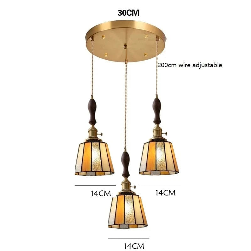 Suspension LED Vintage Japonais, Style Élégant - Douille Cuivre, Abat-Jour en Verre | Marco Lucetti 3 têtes 2 / 4W (MAX100W)