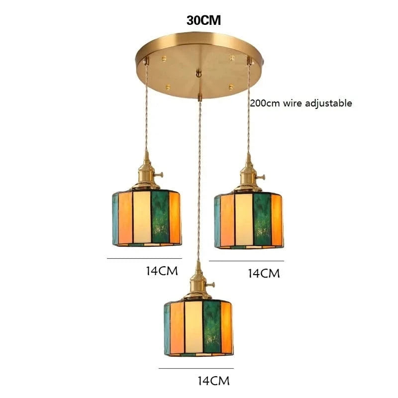 Suspension LED Vintage Japonais, Style Élégant - Douille Cuivre, Abat-Jour en Verre | Marco Lucetti 3 têtes 3 / 4W (MAX100W)