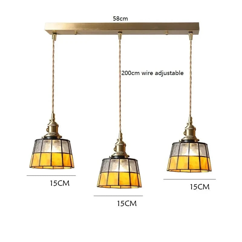 Suspension LED Vintage Japonais, Style Élégant - Douille Cuivre, Abat-Jour en Verre | Marco Lucetti 3 têtes 5 / 4W (MAX100W)