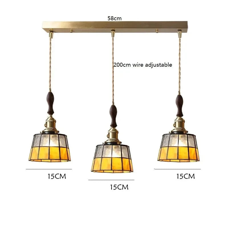 Suspension LED Vintage Japonais, Style Élégant - Douille Cuivre, Abat-Jour en Verre | Marco Lucetti 3 têtes 7 / 4W (MAX100W)