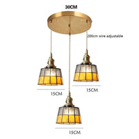 Suspension LED Vintage Japonais, Style Élégant - Douille Cuivre, Abat-Jour en Verre | Marco Lucetti 3 têtes 8 / 4W (MAX100W)