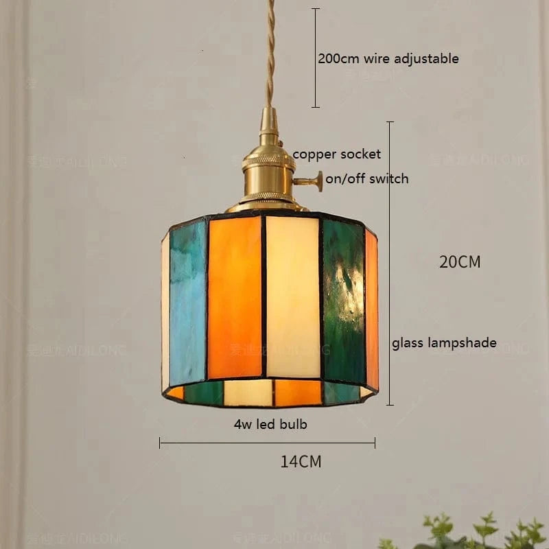 Suspension LED Vintage Japonais, Style Élégant - Douille Cuivre, Abat-Jour en Verre | Marco Lucetti Verre 6 / 4W (MAX100W)