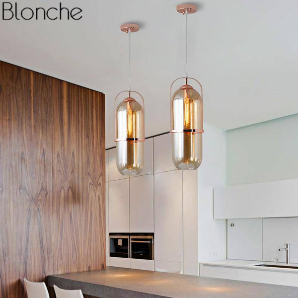 Suspension Loft en verre et métal rose gold. | Marco Lucetti
