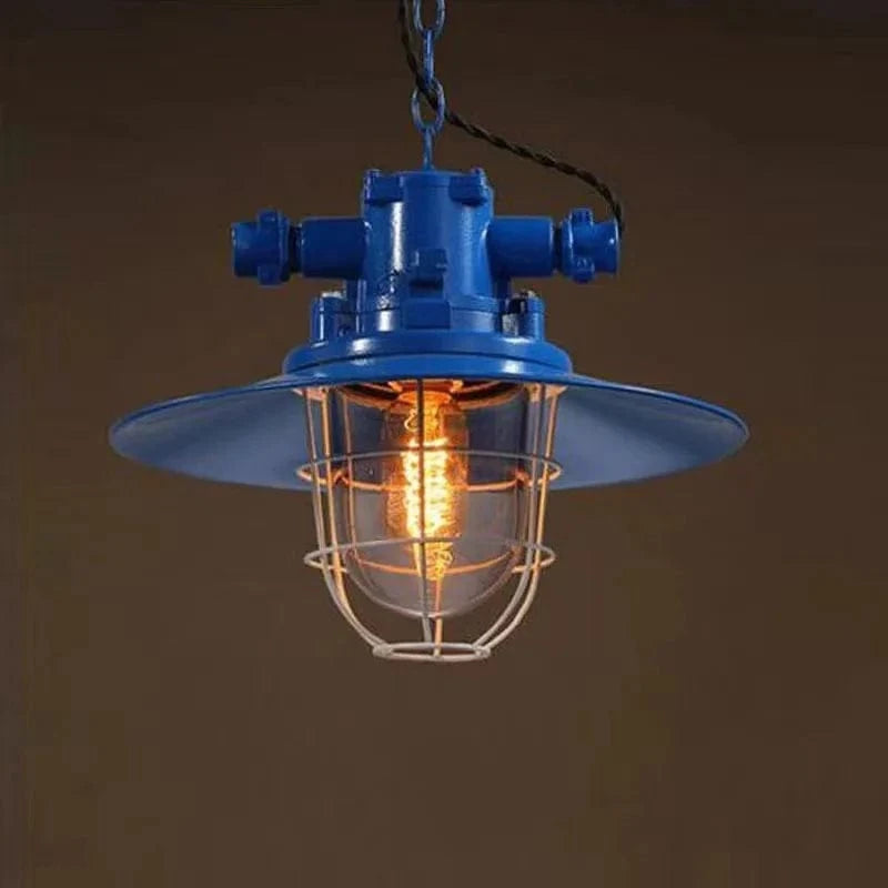 Suspension Loft Industrielle Américaine Anti-Déflagrante LED Fer Barcafé | Marco Lucetti Bleu