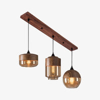 Suspension Loft Retro en bois et verre | Marco Lucetti 3 lampes - Base longue