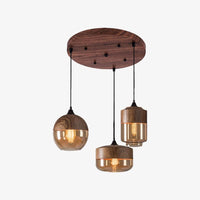 Suspension Loft Retro en bois et verre | Marco Lucetti 3 lampes - Base ronde