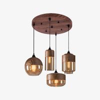 Suspension Loft Retro en bois et verre | Marco Lucetti 4 lampes - Base ronde