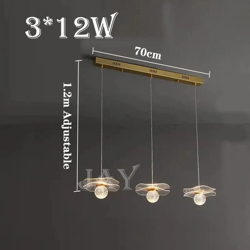 Suspension Lotus Cristal LED Personnalisée | Marco Lucetti Longues bandes 3 têtes / Blanc chaud 3 000 K.