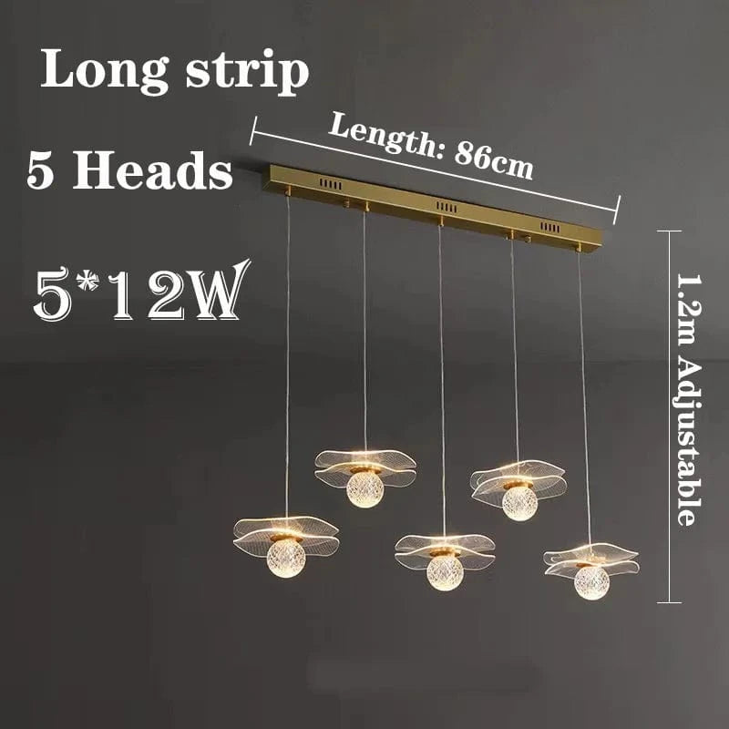 Suspension Lotus Cristal LED Personnalisée | Marco Lucetti Longues bandes 5 têtes / Blanc chaud 3 000 K.