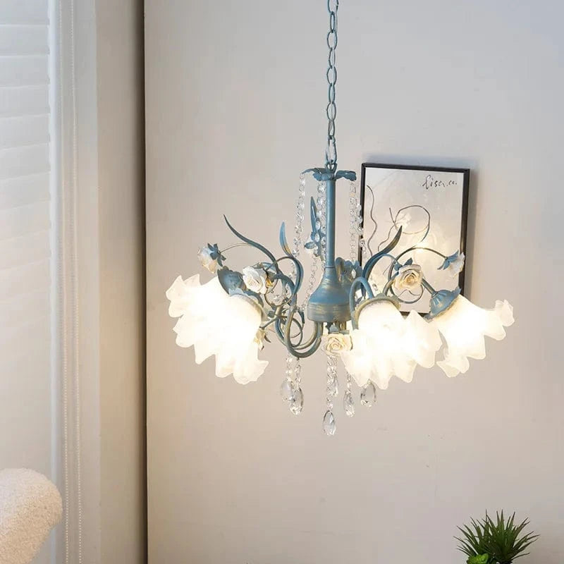  Suspension Lumière Moderne Française avec Cristaux et Fleur en Verre | Marco Lucetti