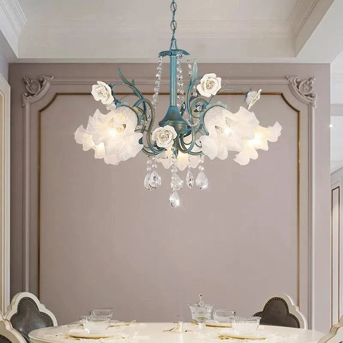  Suspension Lumière Moderne Française avec Cristaux et Fleur en Verre | Marco Lucetti