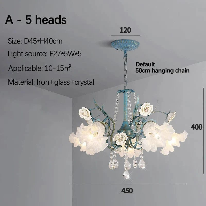  Suspension Lumière Moderne Française avec Cristaux et Fleur en Verre | Marco Lucetti A 5 têtes / Lumière chaude