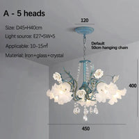  Suspension Lumière Moderne Française avec Cristaux et Fleur en Verre | Marco Lucetti A 5 têtes / Lumière chaude