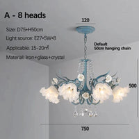  Suspension Lumière Moderne Française avec Cristaux et Fleur en Verre | Marco Lucetti A 8 têtes / Lumière chaude